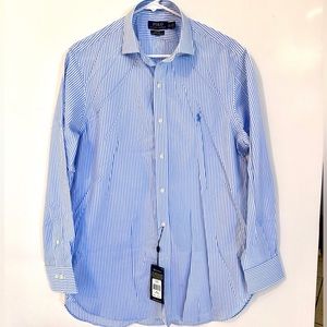 🦖POLO RALPH LAUREN MEN’S LONG SLEEVE BUTTON-UP BLUE/WHITE STRIPS SHIRT